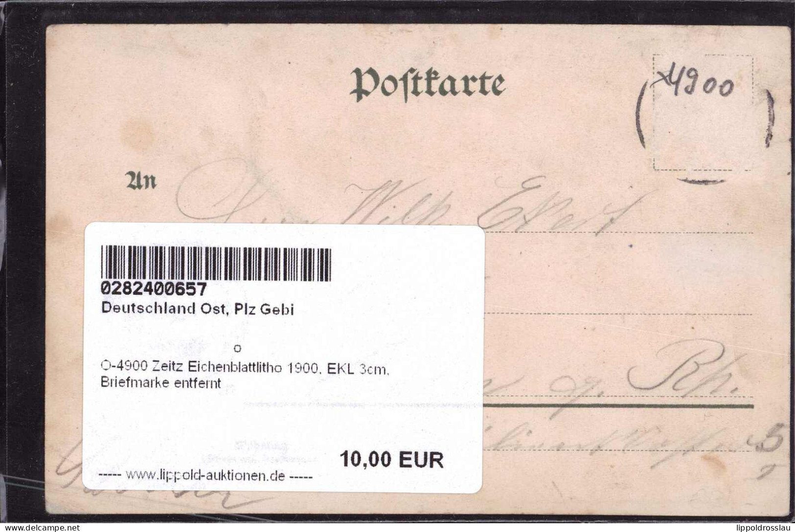 Gest. O-4900 Zeitz Eichenblattlitho 1900, EKL 3cm, Briefmarke Entfernt - Zeitz