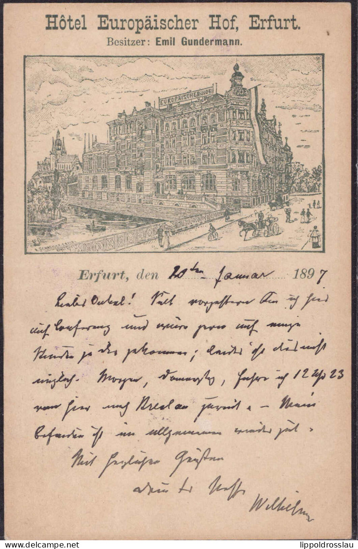 Gest. O-5000 Erfurt Hotel Europäischer Hof 1897 - Erfurt