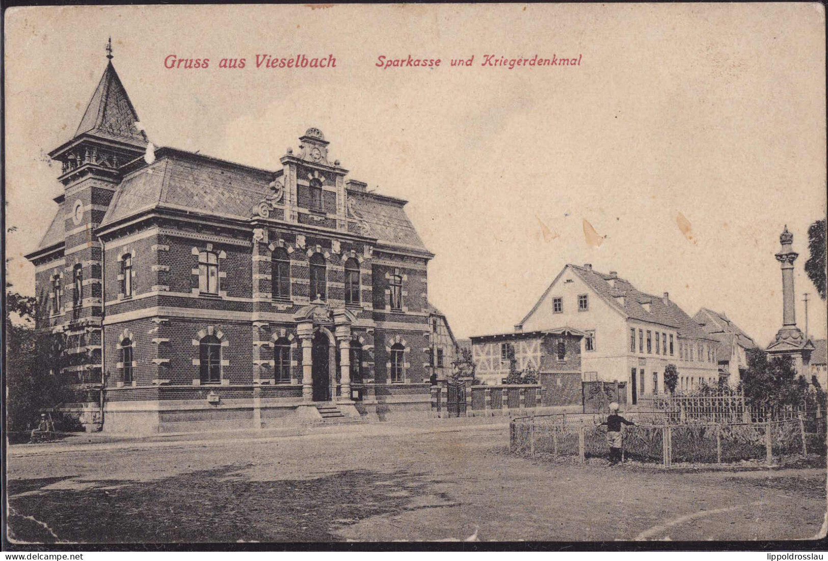 Gest. O-5105 Vieselbach Sparkasse Kriegerdenkmal 1910, EK 1cm Etwas Best. - Erfurt