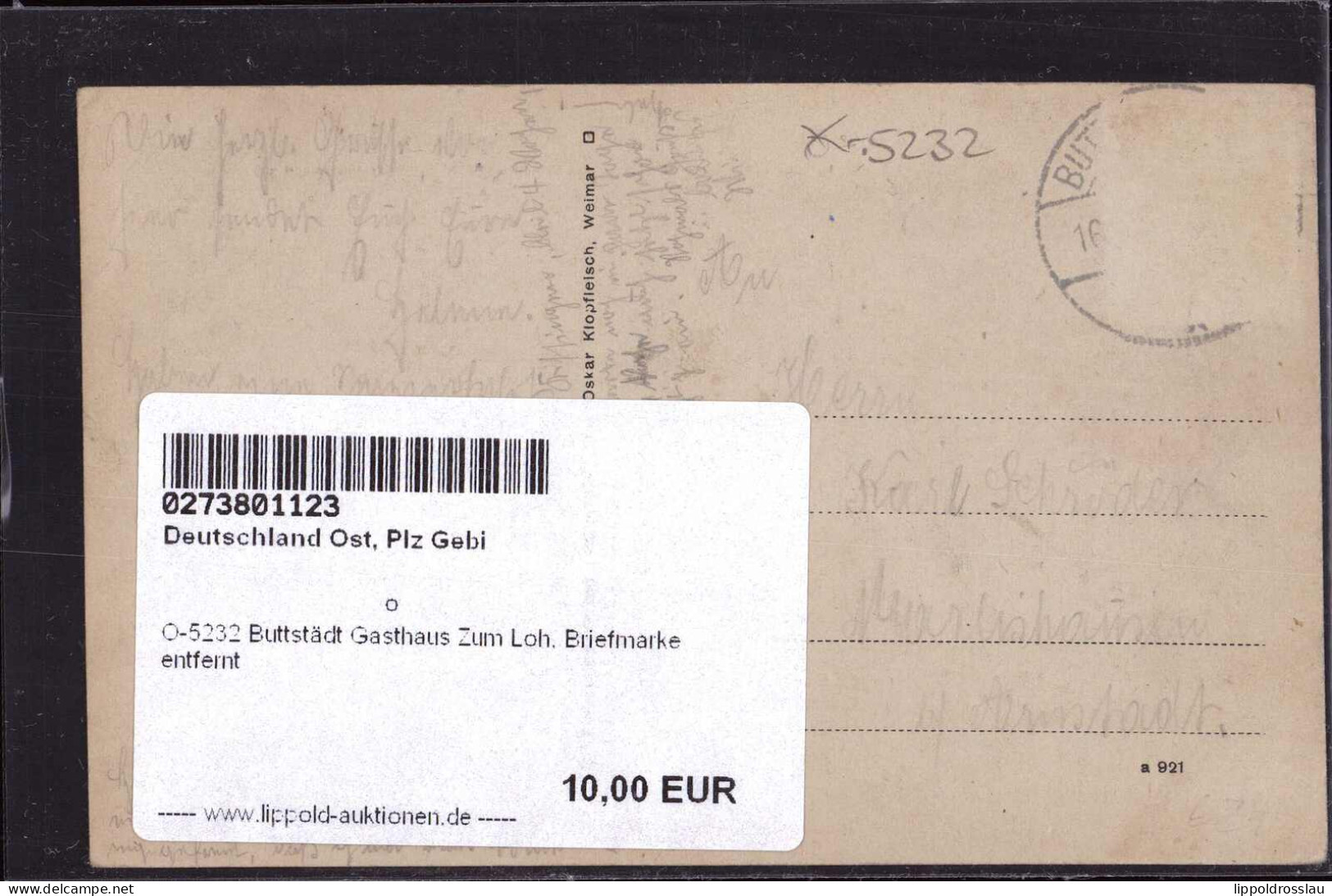 Gest. O-5232 Buttstädt Gasthaus Zum Loh, Briefmarke Entfernt - Soemmerda