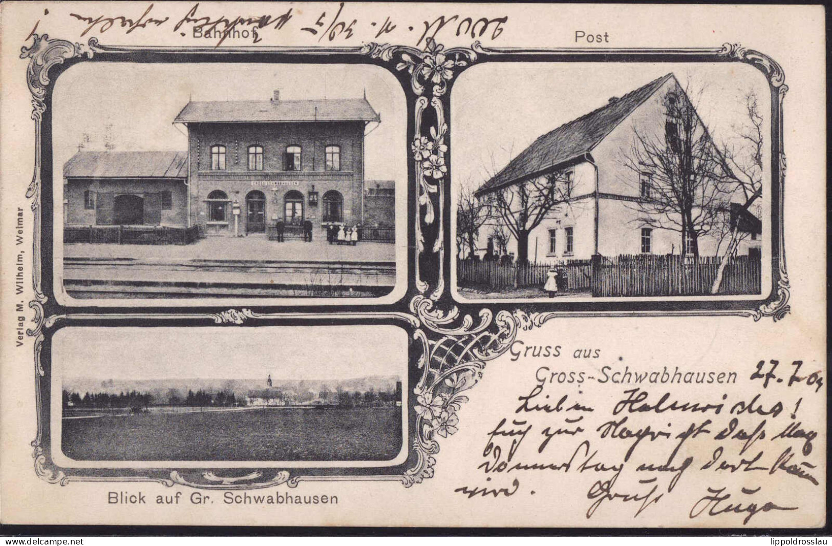 Gest. O-5301 Großschwabhausen Bahnhof Post 1904 - Weimar