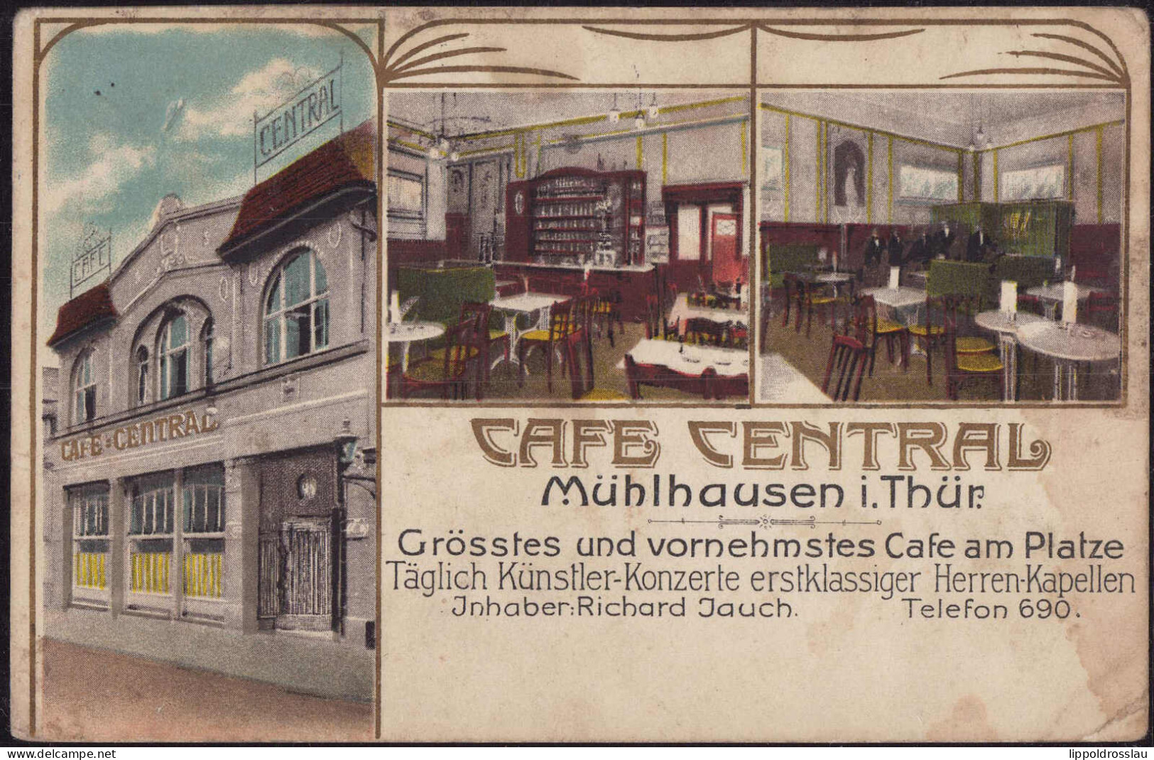 Gest. O-5700 Mühlhausen Cafe Central,Feldpost 1914, FK 9mm, Etwas Best. - Muehlhausen