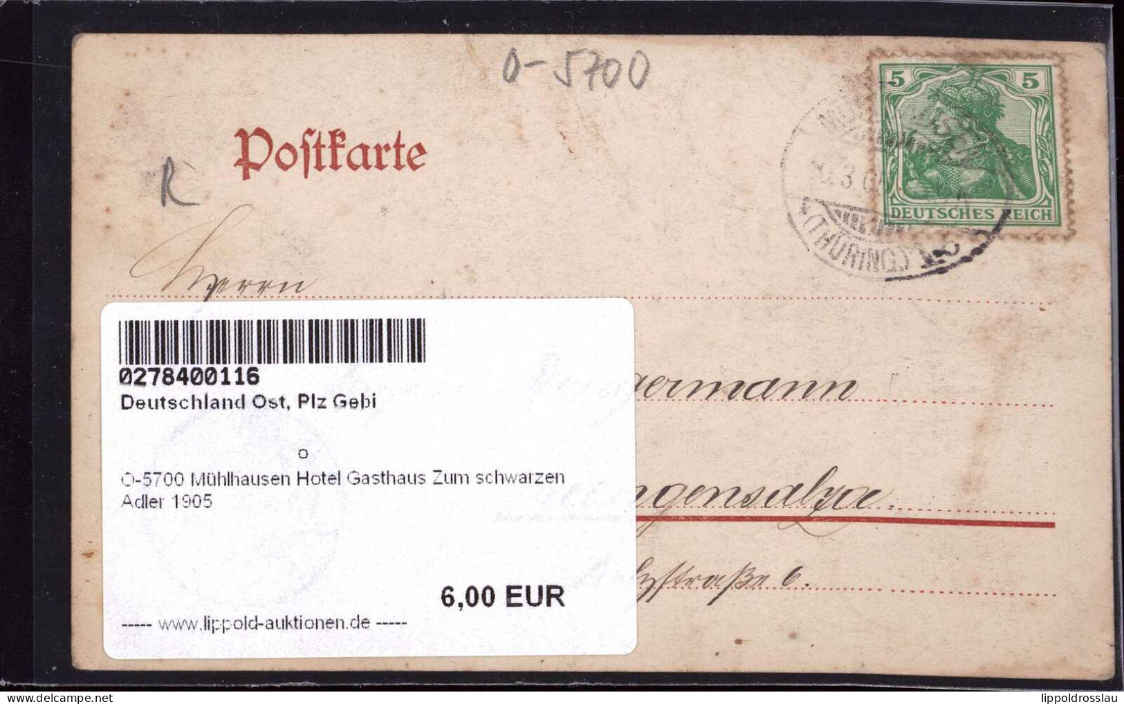 Gest. O-5700 Mühlhausen Hotel Gasthaus Zum Schwarzen Adler 1905 - Muehlhausen