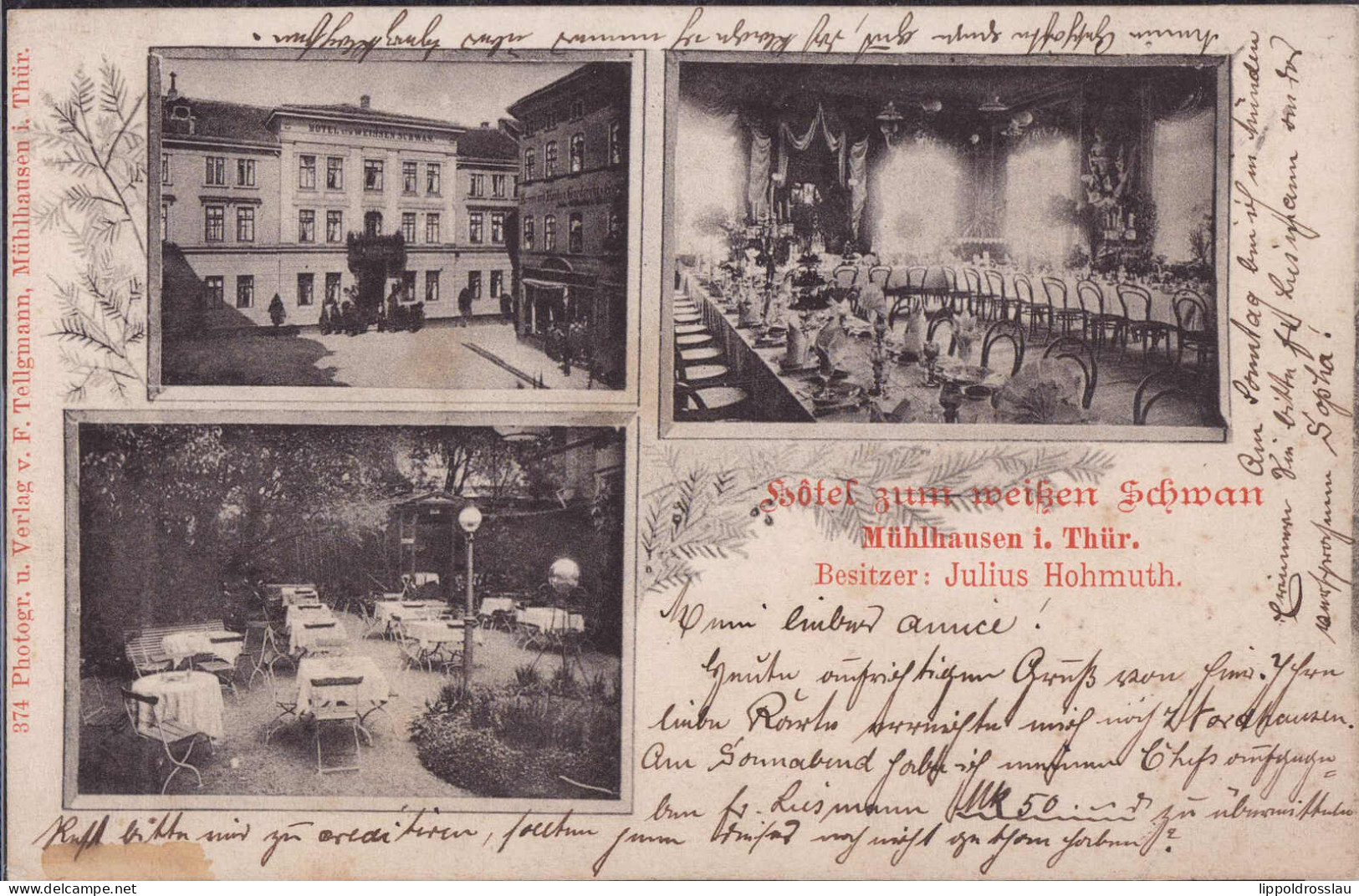 Gest. O-5700 Mühlhausen Hotel Gasthaus Zum Weißen Schwan 1900 - Muehlhausen