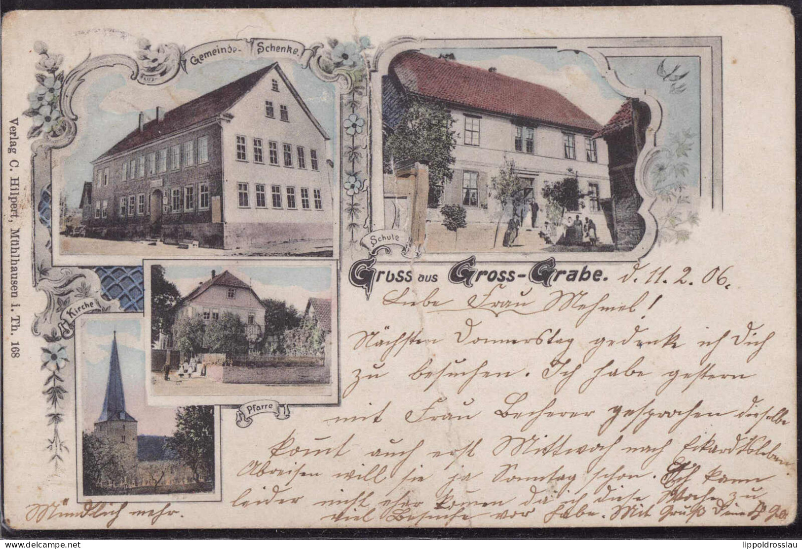 Gest. O-5701 Großgrabe Gemeindeschänke 1906, Briefmarke Entfernt Mittelknick, Etwas Best. - Muehlhausen