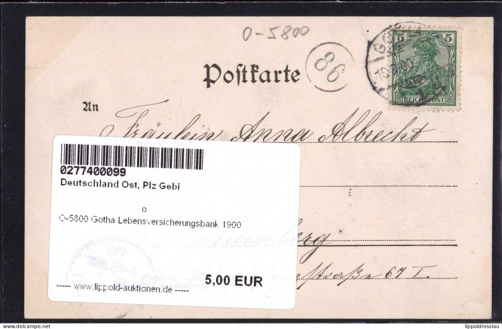 Gest. O-5800 Gotha Lebensversicherungsbank 1900 - Gotha