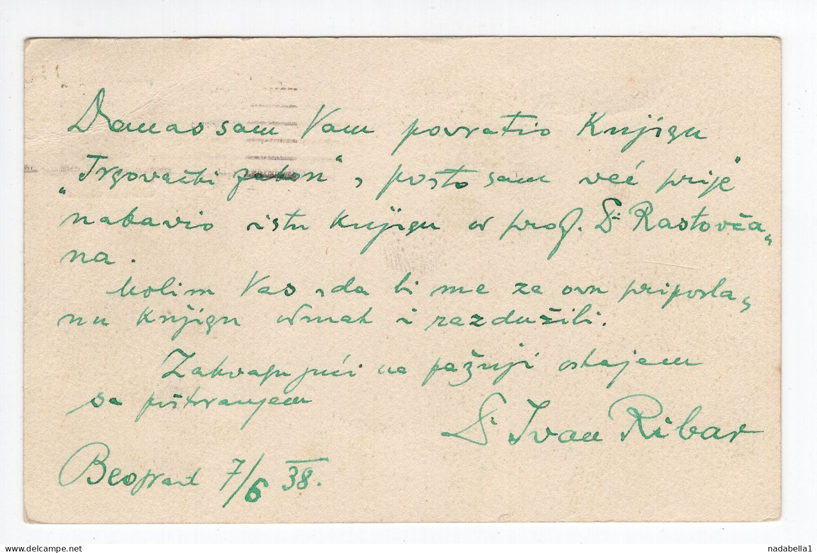 1938. YUGOSLAVIA,SERBIA,BELGRADE,RIVER SAVA PORT,DR. IVAN RIBAR WRITING TO PUBLISHER IN ZAGREB,STATIONERY CARD,USED - Postwaardestukken