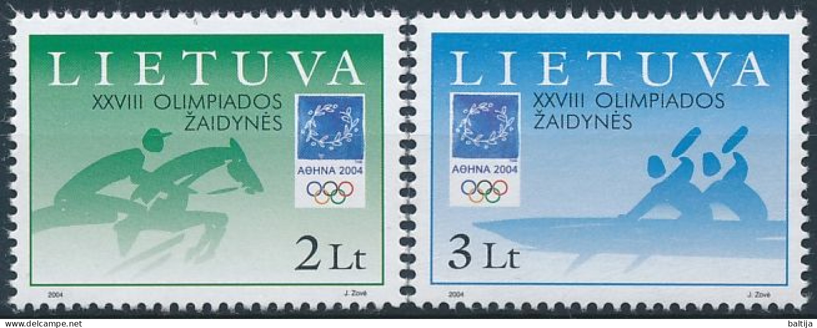 Mi 855-856 ** MNH / Summer Olympics, Athens, Greece, Equestrian Show Jumping, Water Sports - Lituania