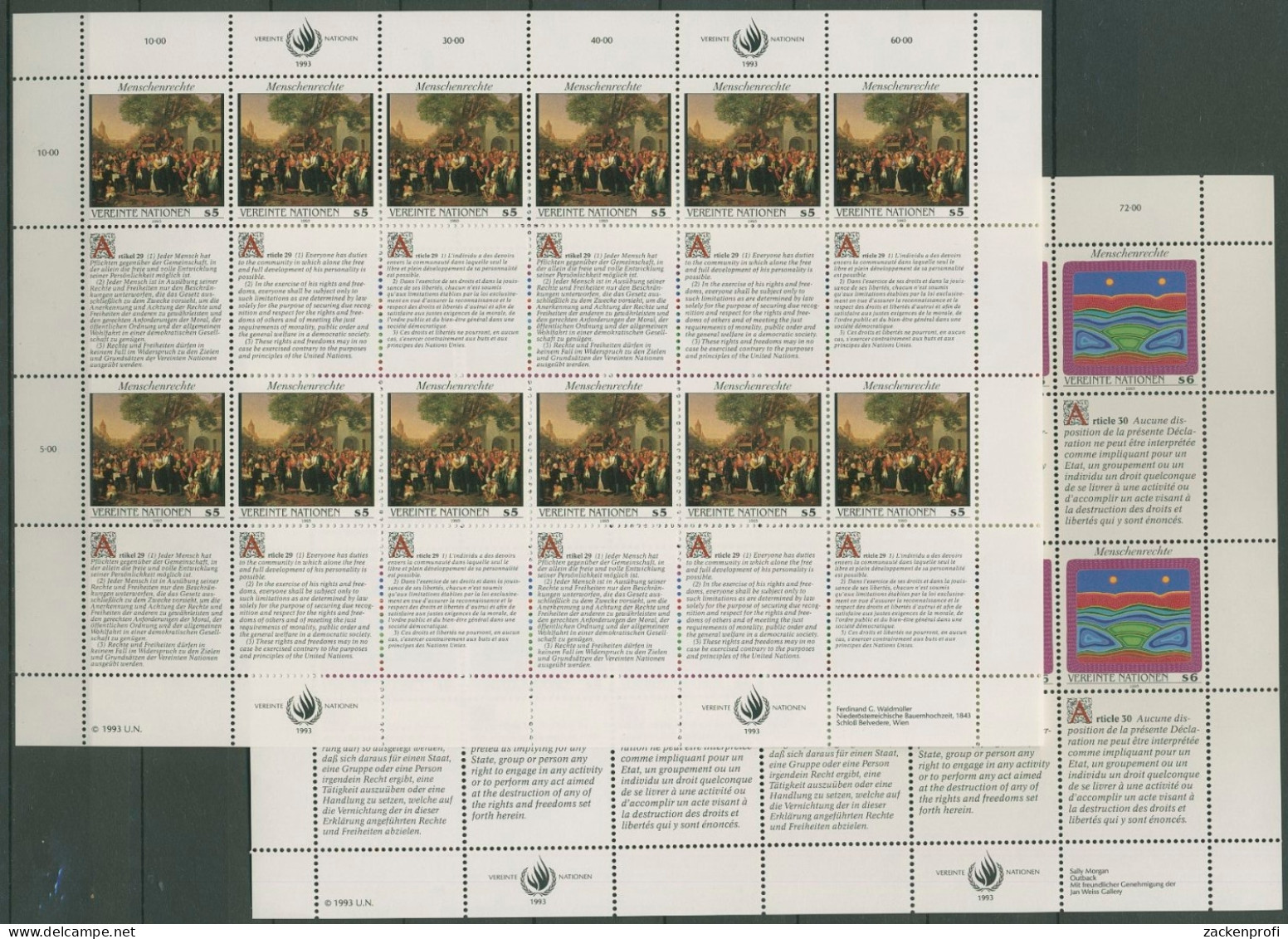 UNO Wien 1993 Erklärung Menschenrechte (V) 150/51 ZD-Bogen Postfrisch (C13950) - Blocchi & Foglietti