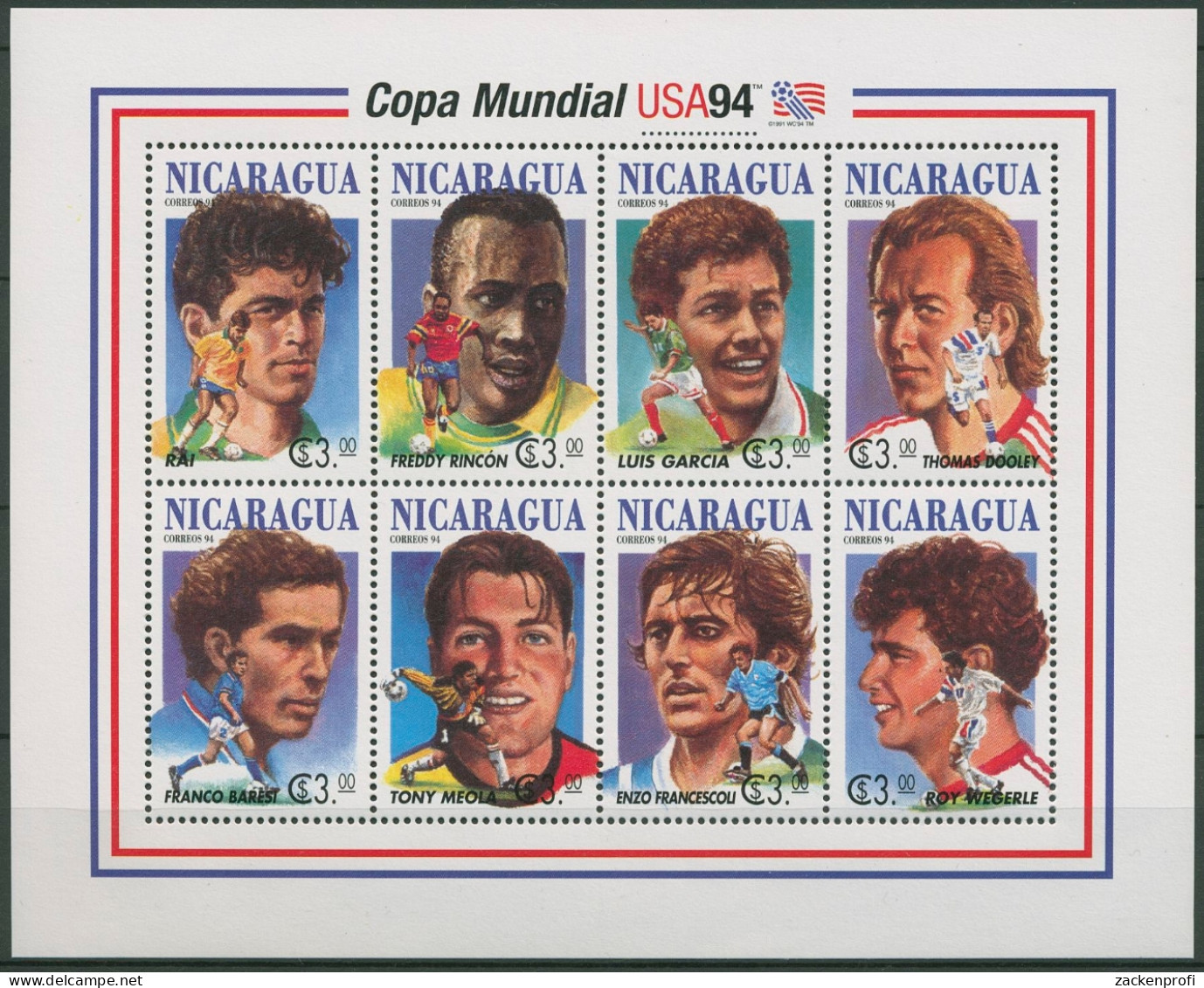 Nicaragua 1994 Fußball-WM USA Kleinbogen 3388/95 K Postfrisch (C94404) - Nicaragua
