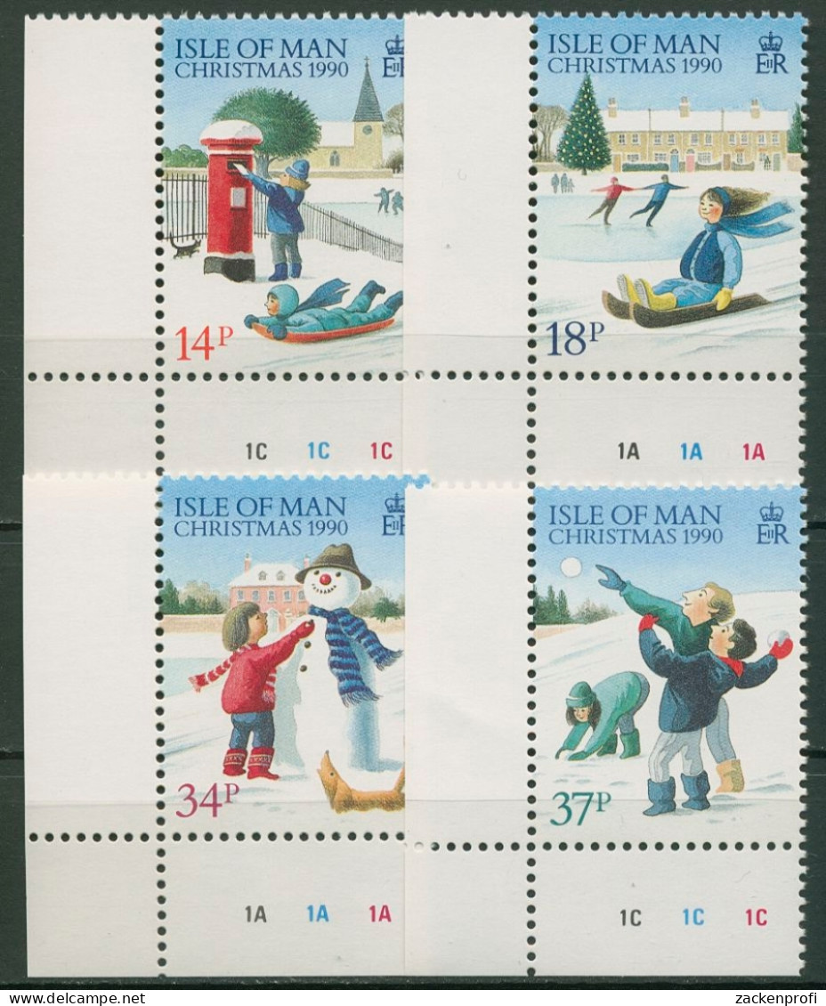 Isle Of Man 1990 Weihnachten Kinderspiele Im Schnee 448/51 Ecke Postfrisch - Man (Ile De)