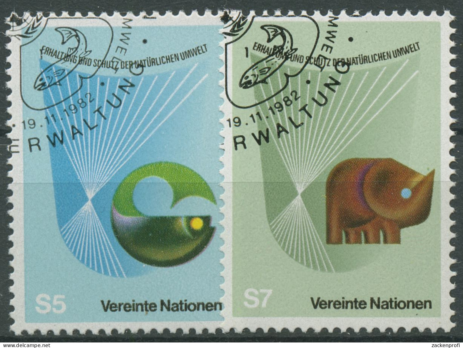 UNO Wien 1982 Umweltschutz Fisch Elefant 27/28 Gestempelt - Usati