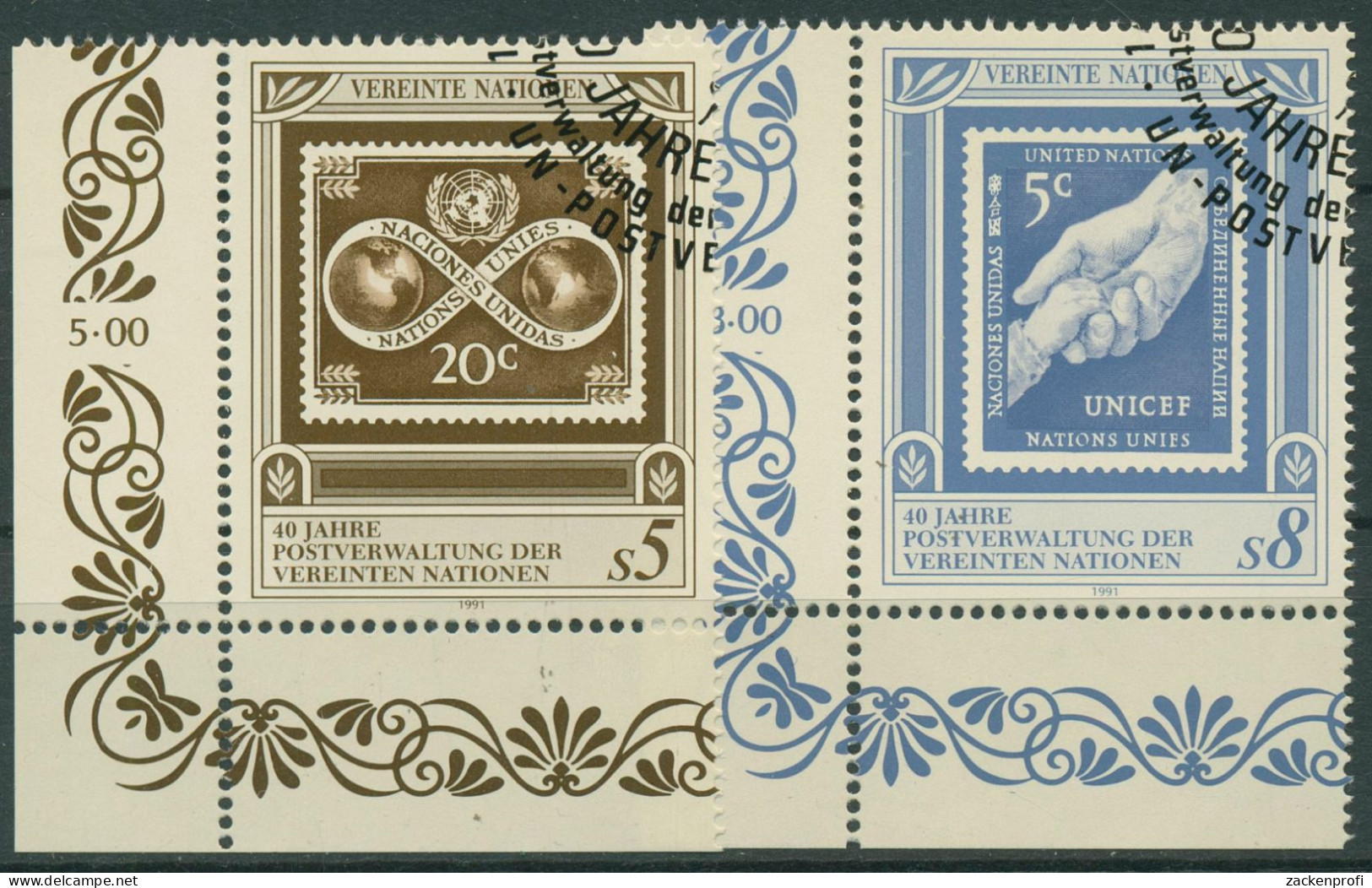 UNO Wien 1991 Postverwaltung UNPA MiNr. 5 New York 121/22 Ecke Gestempelt - Usados