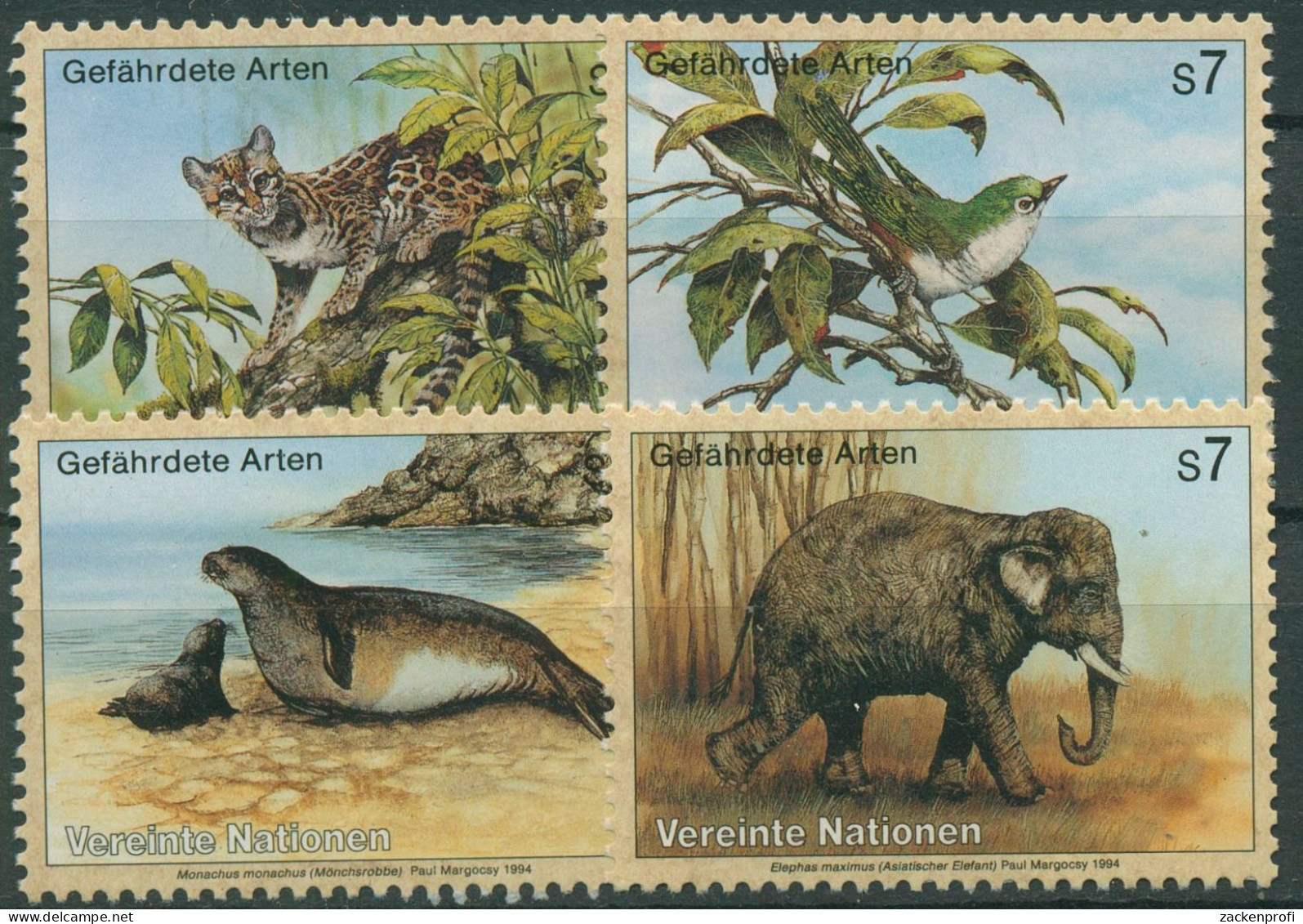 UNO Wien 1994 Gefährdete Tiere Ozelot Robbe Elefant Vögel 162/65 Postfrisch - Unused Stamps