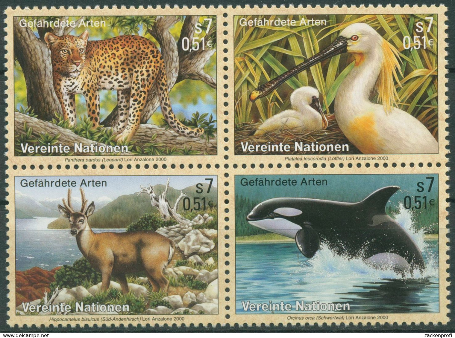UNO Wien 2000 Gefährdete Tiere Leopard Ente Hirsch Wal 303/06 ZD Postfrisch - Unused Stamps