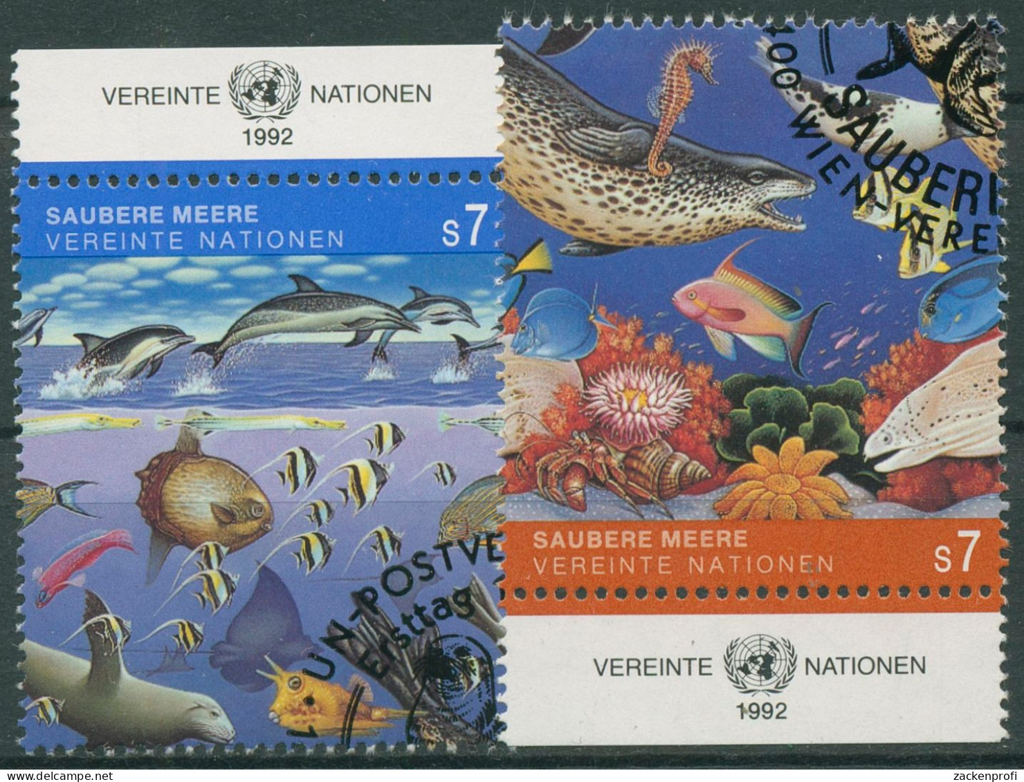 UNO Wien 1992 Umweltschutz Saubere Meere Fische 127/28 Gestempelt - Gebraucht
