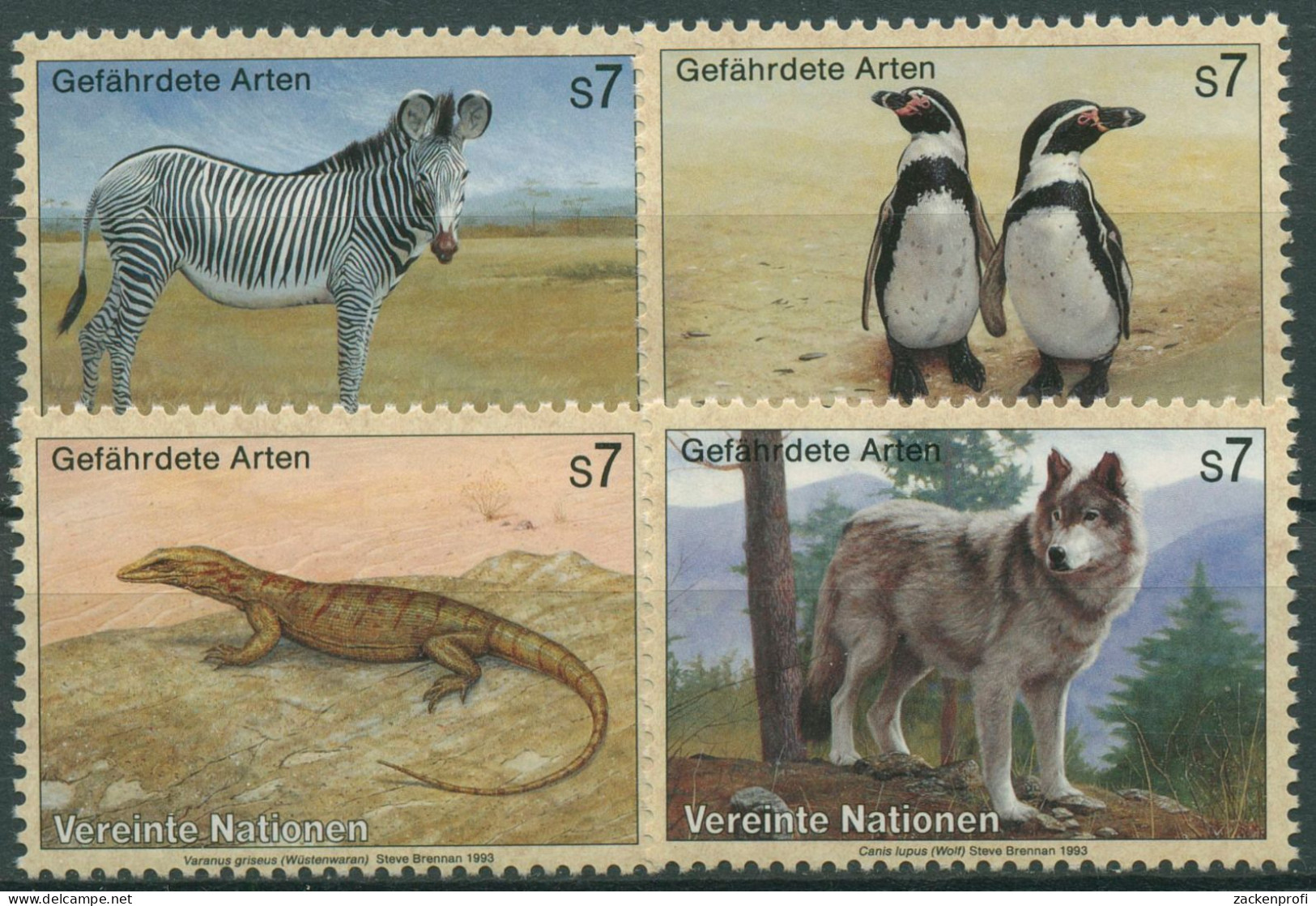 UNO Wien 1993 Gefährdete Tiere Zebra Pinguin Waran Wolf 143/46 Postfrisch - Ungebraucht