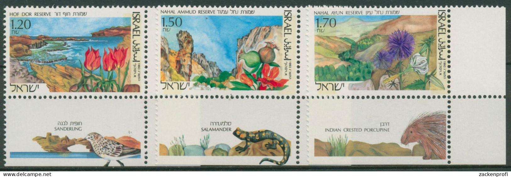 Israel 1993 Naturreservate Küste Gebirge 1252/54 Ecke Mit Tab Postfrisch - Ungebraucht (mit Tabs)