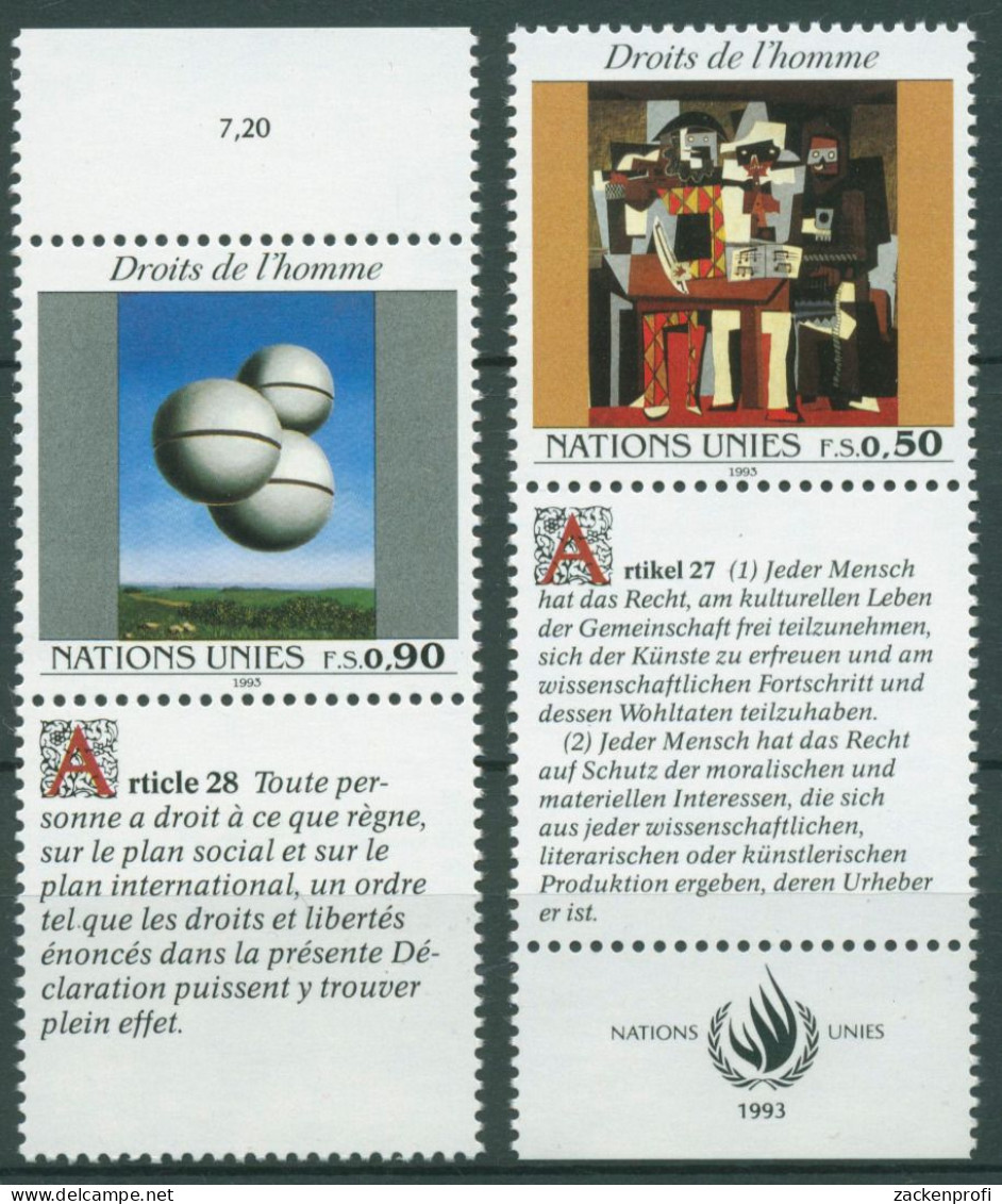 UNO Genf 1993 Erklärung Der Menschenrechte Picasso Gemälde 233/34 Zf Postfrisch - Unused Stamps
