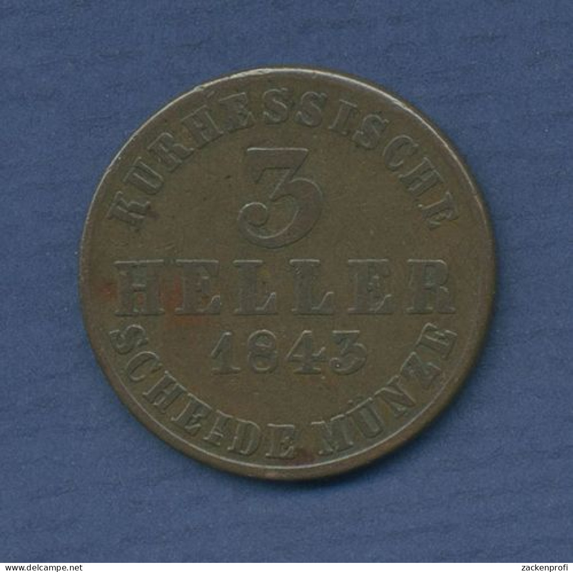 Hessen-Kassel 3 Heller 1843, Wilhelm II. U. Friedr. Wilhelm, J 41, Ss (m3320) - Small Coins & Other Subdivisions