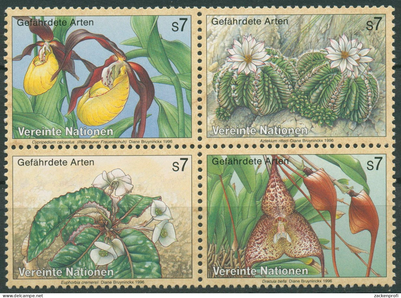 UNO Wien 1996 Gefährdete Pflanzen Orchideen Kaktus 205/08 ZD Postfrisch - Unused Stamps