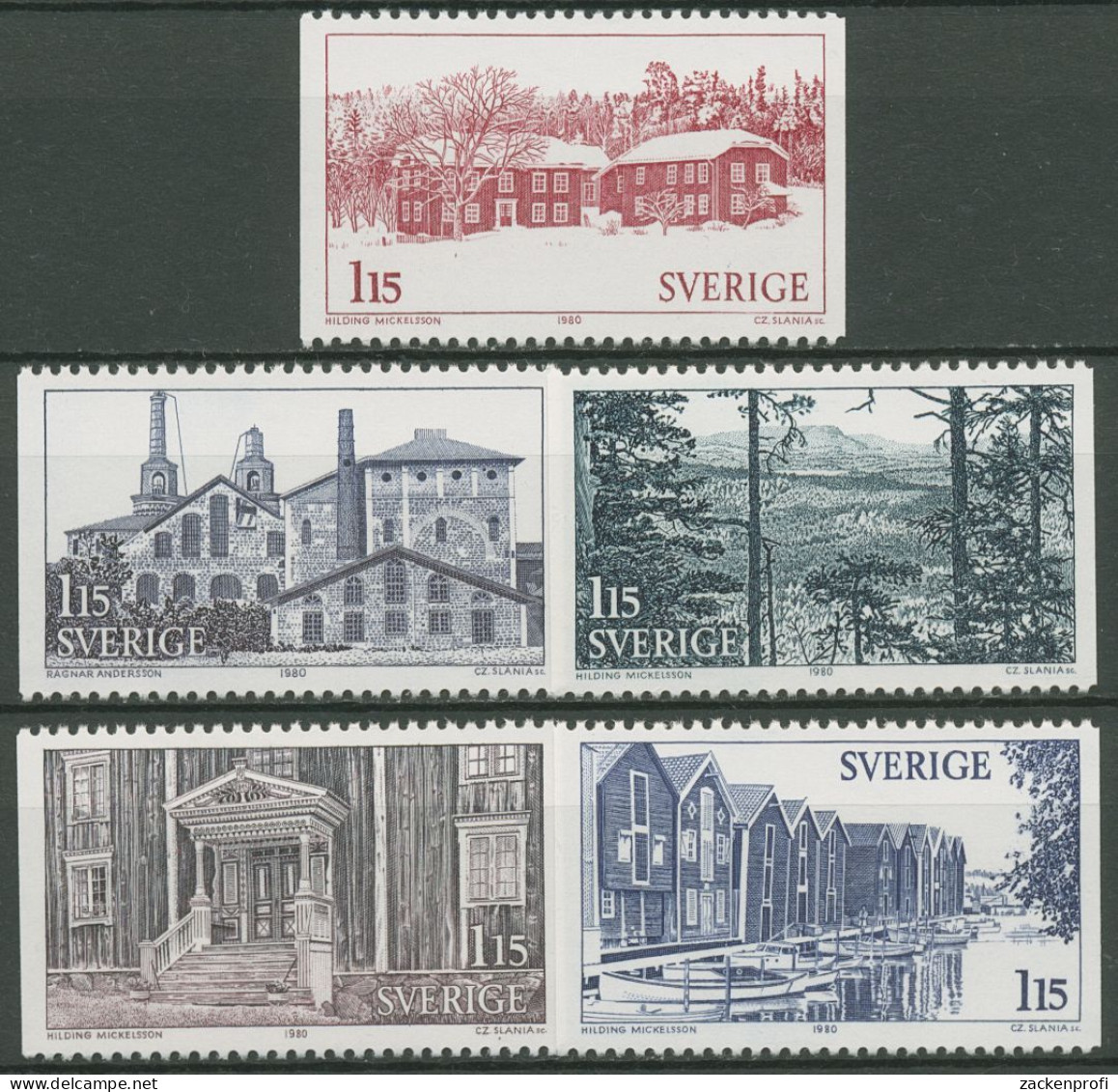 Schweden 1980 Tourismus Hälsingland Bauwerke 1108/12 Postfrisch - Unused Stamps