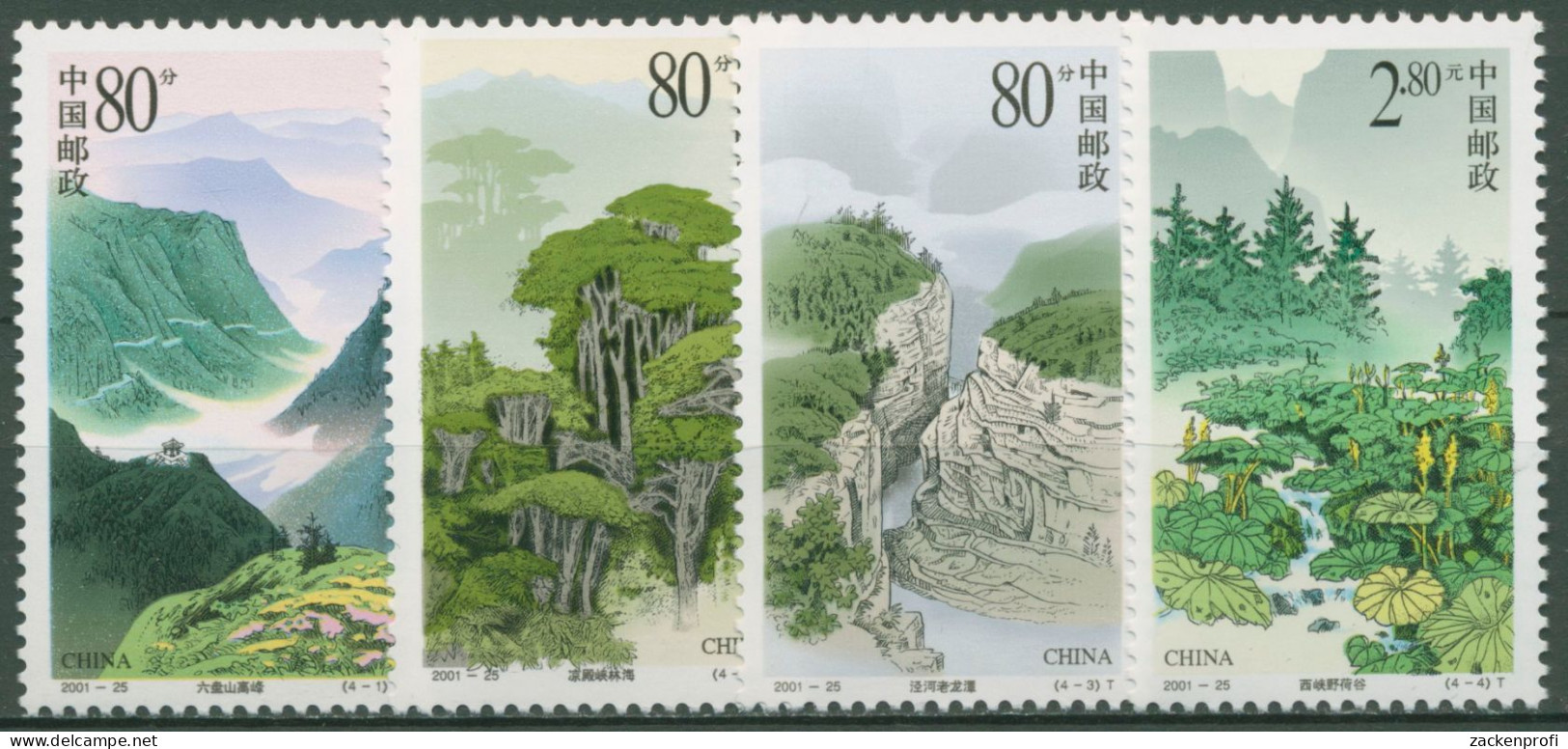 China 2001 Liupan-Gebirge Wald Fluss 3295/98 Postfrisch - Ungebraucht