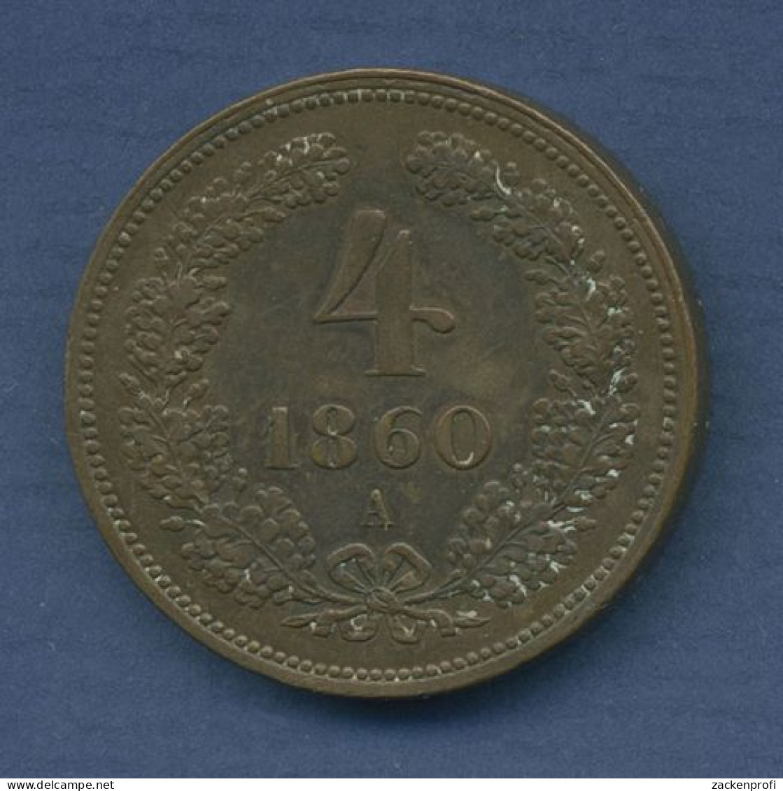 Haus Habsburg 4 Kreuzer 1860 A, Franz Joseph I., J 323 Vz+ (m3332) - Austria