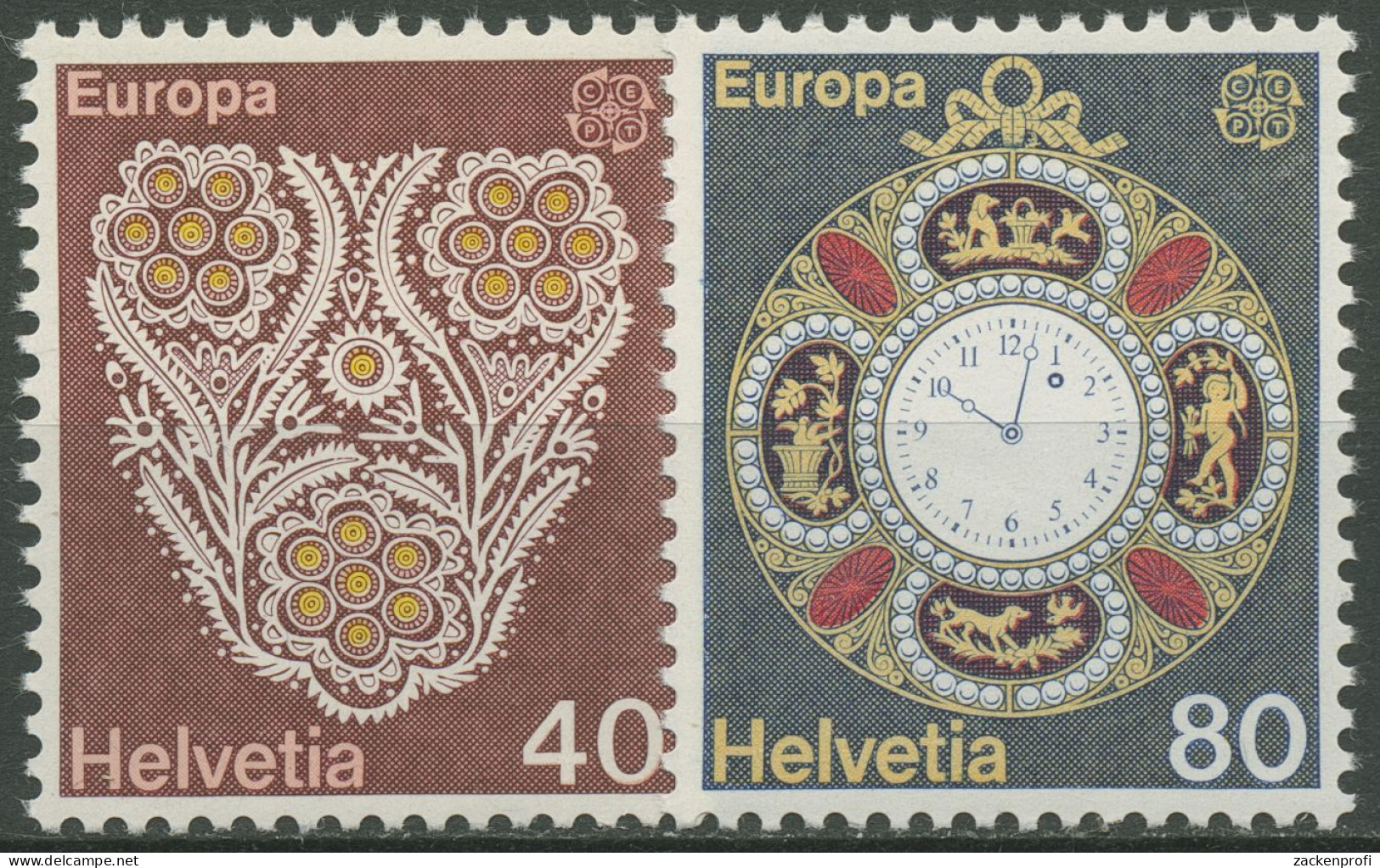 Schweiz 1976 Europa CEPT Kunsthandwerk Taschenuhr Stickerei 1073/74 Postfrisch - Neufs