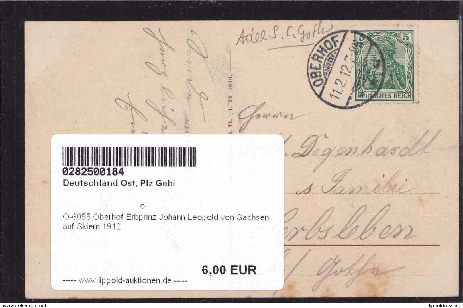 Gest. O-6055 Oberhof Erbprinz Johann Leopold Von Sachsen Auf Skiern 1912 - Suhl