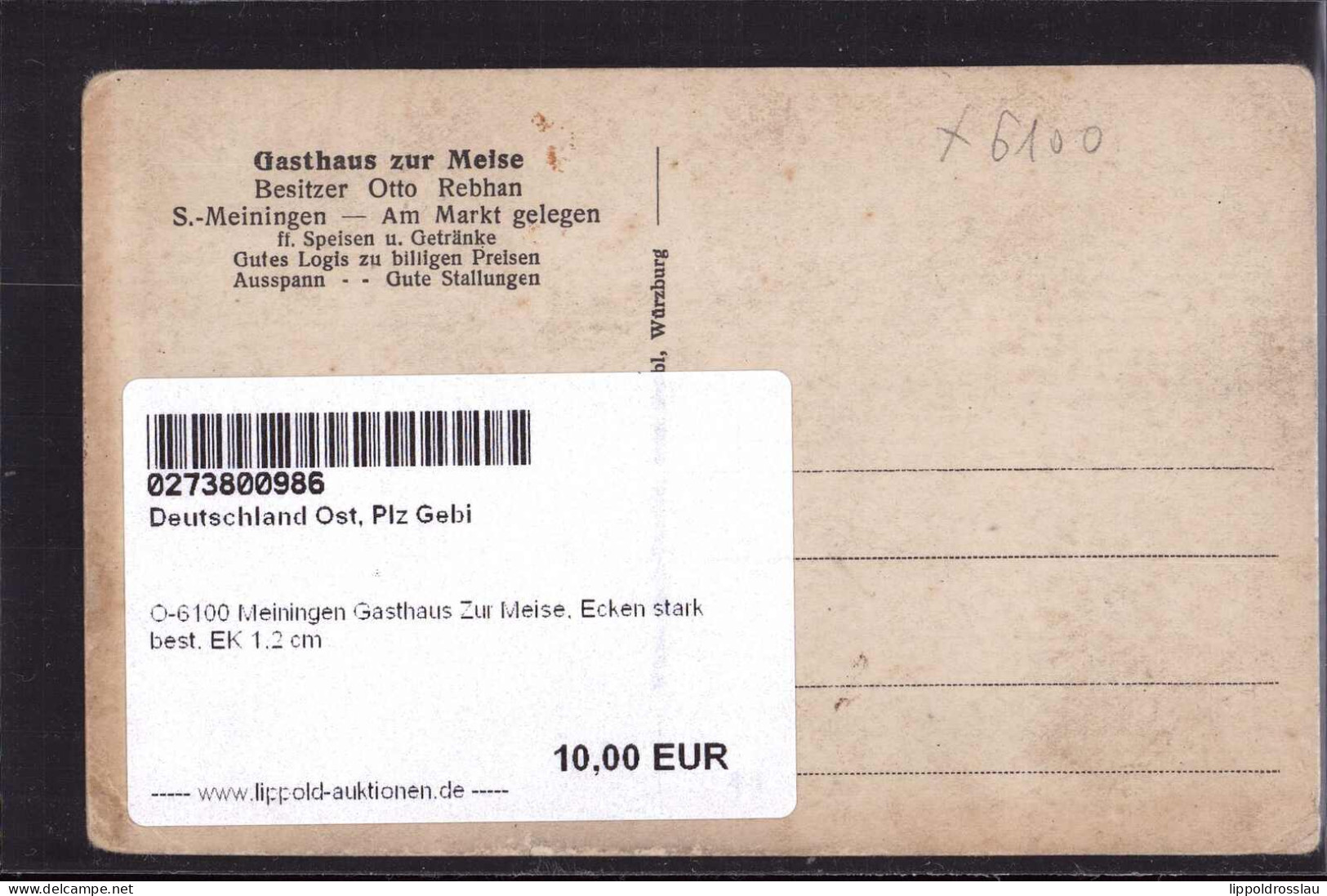 * O-6100 Meiningen Gasthaus Zur Meise, Ecken Stark Best. EK 1,2 Cm - Meiningen