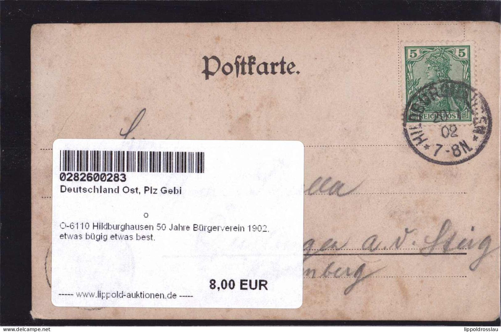 Gest. O-6110 Hildburghausen 50 Jahre Bürgerverein 1902, Etwas Bügig Etwas Best. - Hildburghausen