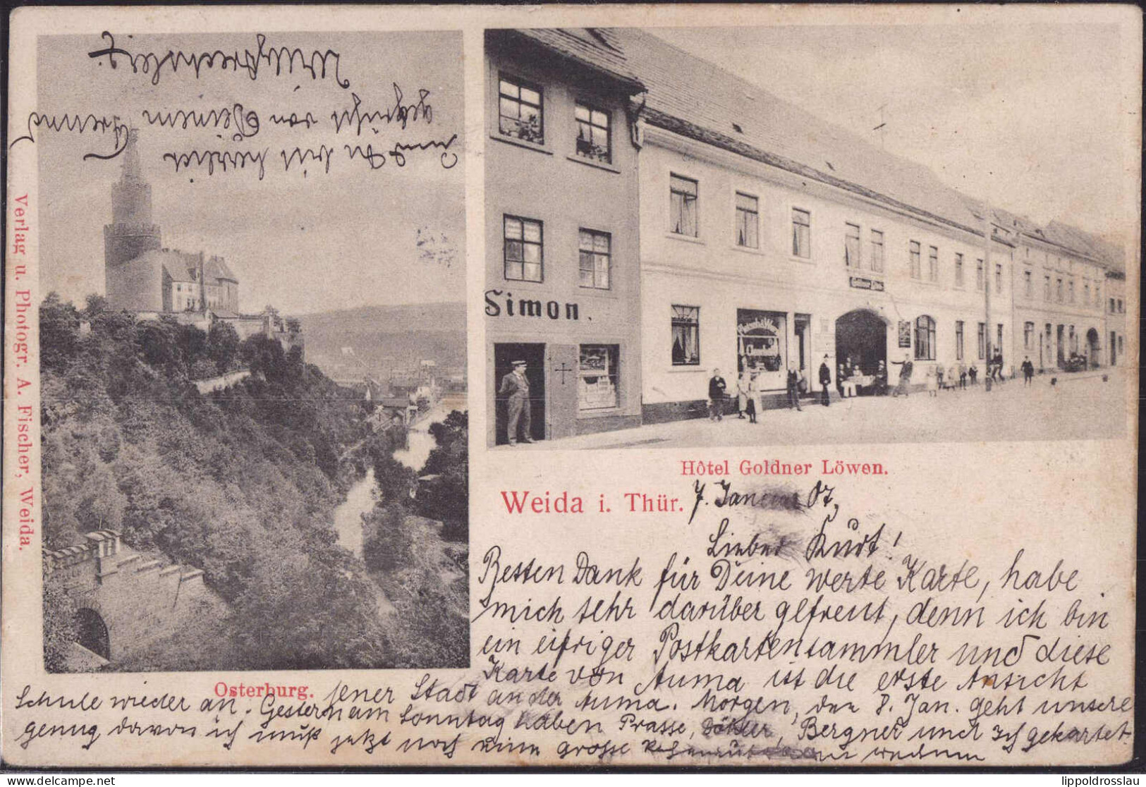 Gest. O-6508 Weida Gasthaus Hotel Goldener Löwe 1907 - Gera