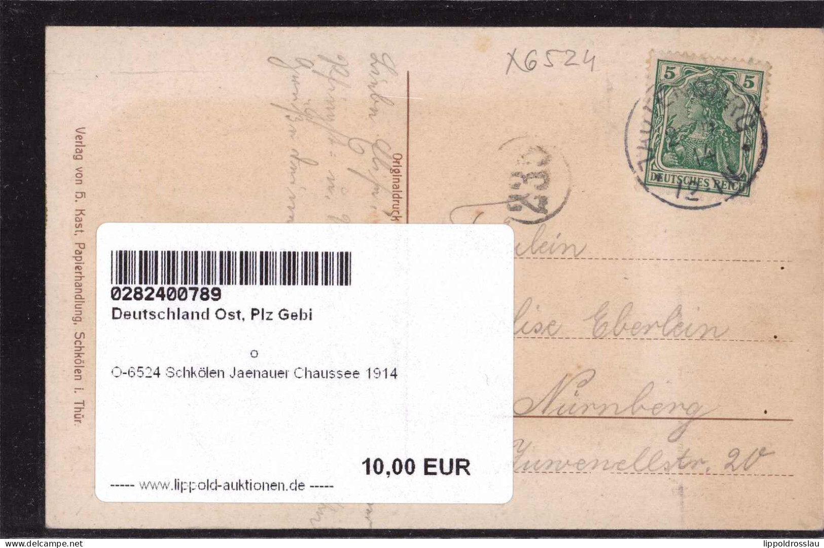 Gest. O-6524 Schkölen Jaenauer Chaussee 1914 - Eisenberg