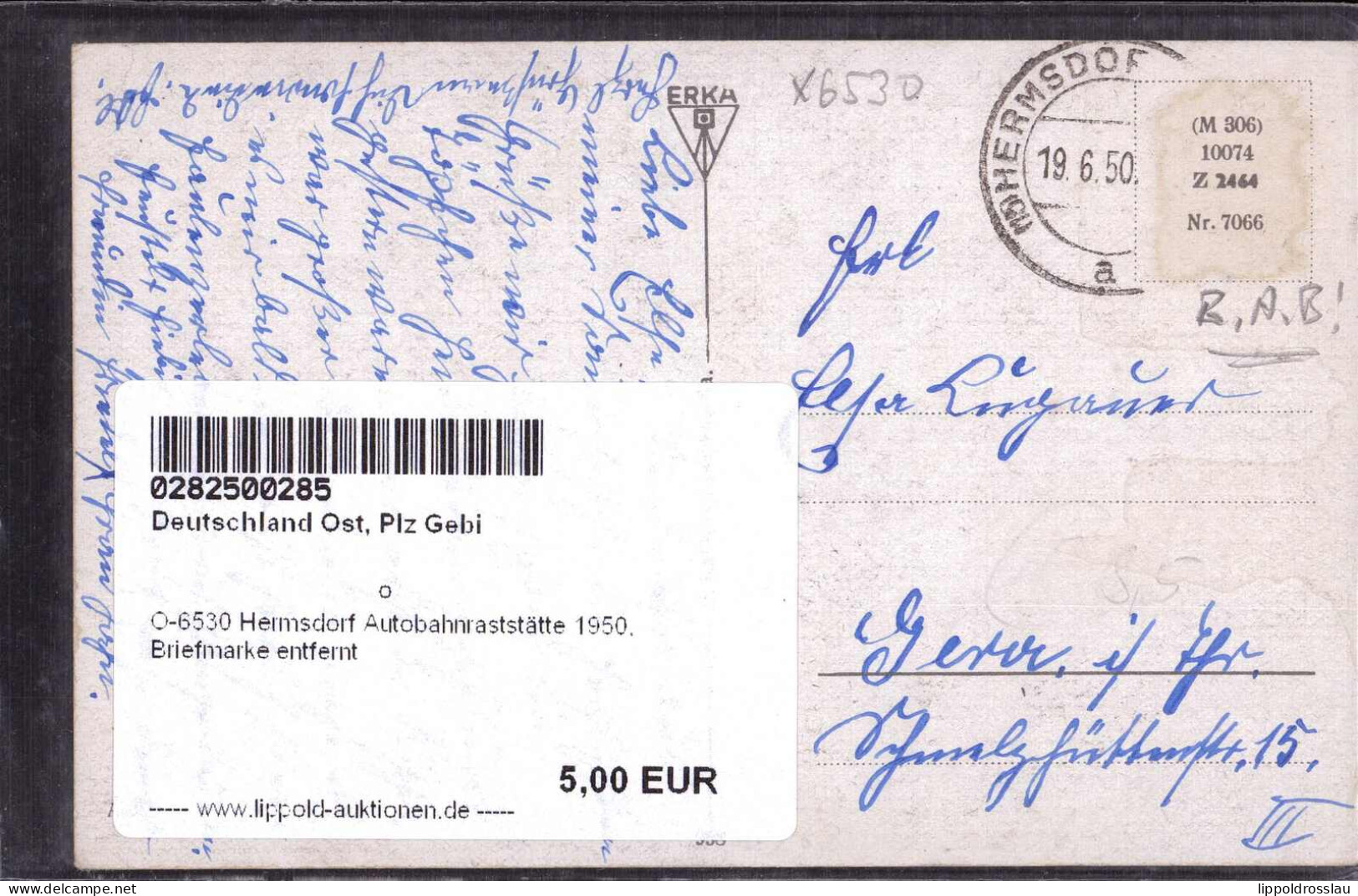 Gest. O-6530 Hermsdorf Autobahnraststätte 1950, Briefmarke Entfernt - Hermsdorf