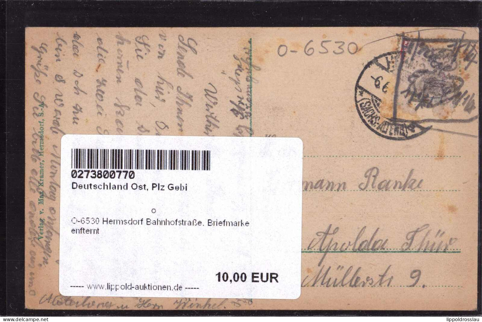 Gest. O-6530 Hermsdorf Bahnhofstraße, Briefmarke Enfternt - Hermsdorf