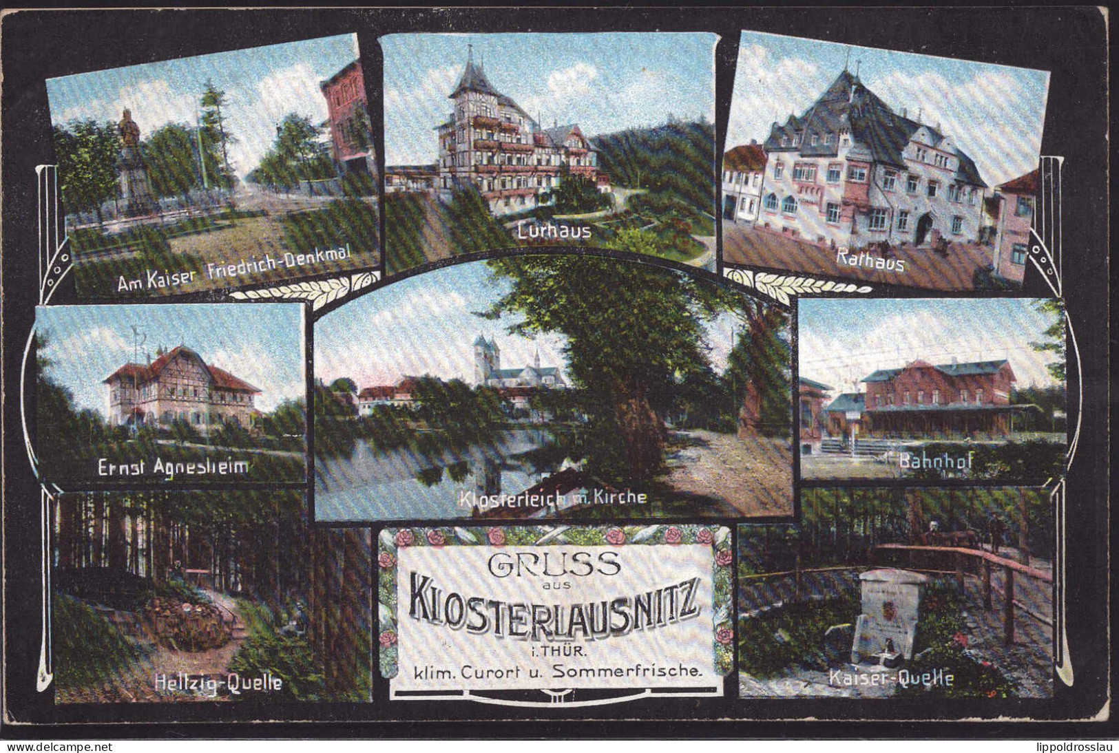 Gest. O-6532 Bad Klosterlausnitz 8-Bildkarte Mit Bahnhof, Feldpost 1916 - Hermsdorf