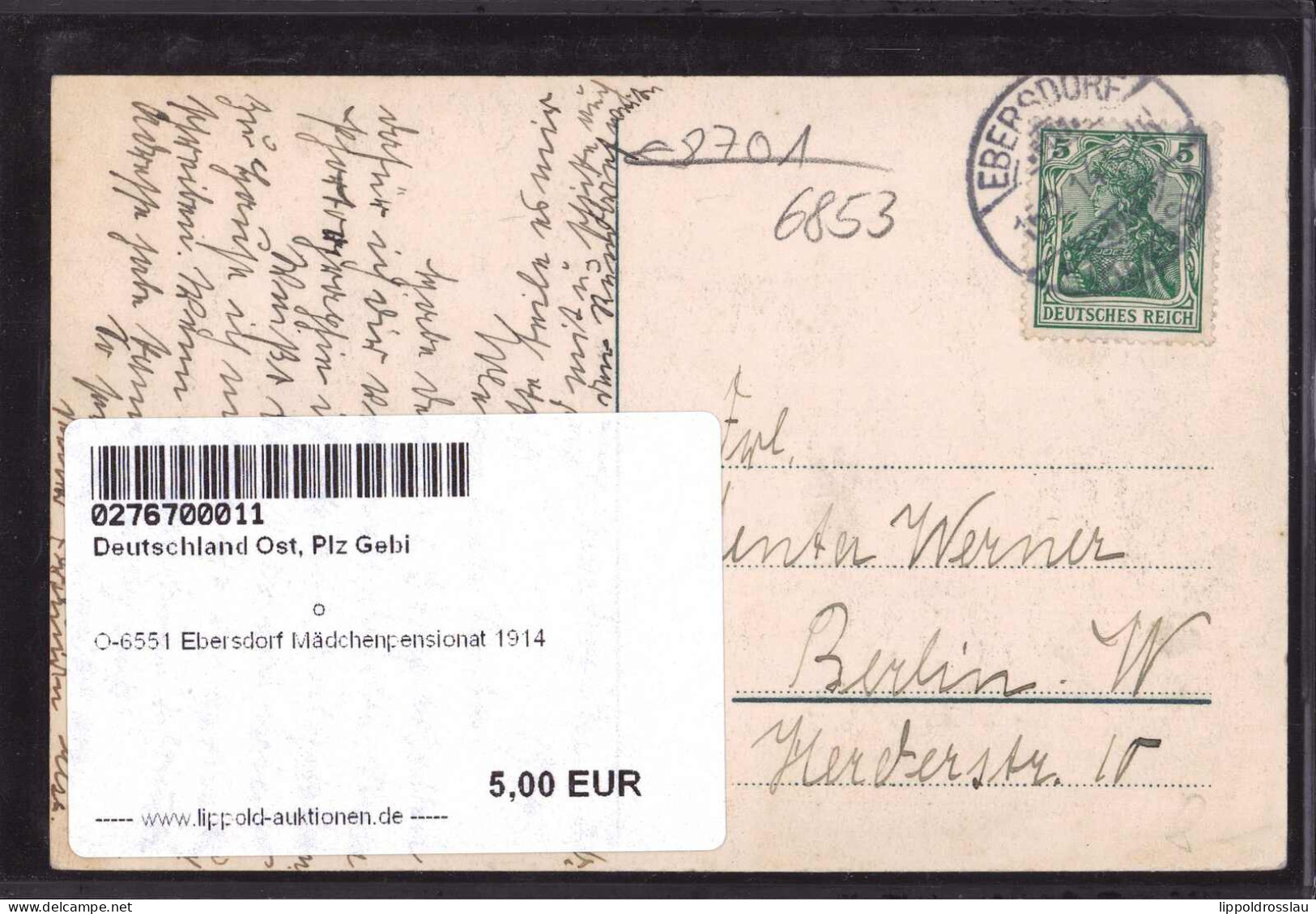 Gest. O-6551 Ebersdorf Mädchenpensionat 1914 - Schleiz