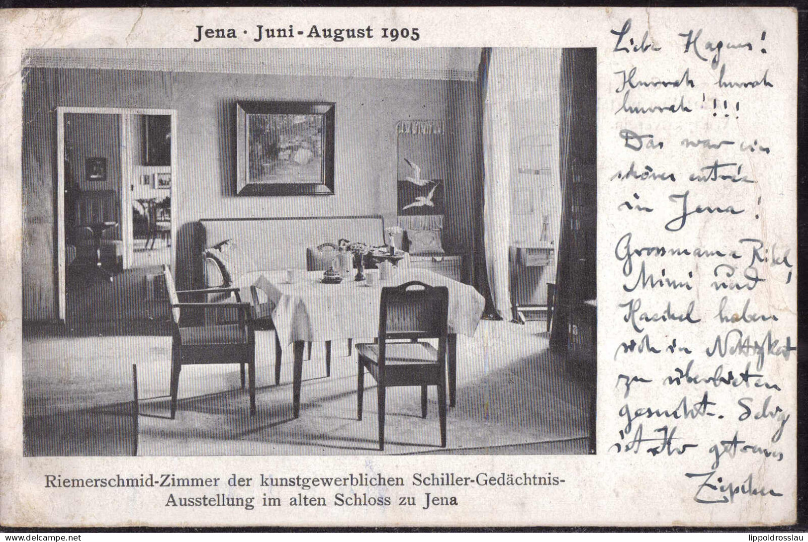 Gest. O-6900 Jena Riemerschmidt-Zimmer, Schiller-Ausstellung 1905, Etwas Bügig, Randkerbe 2mm - Jena