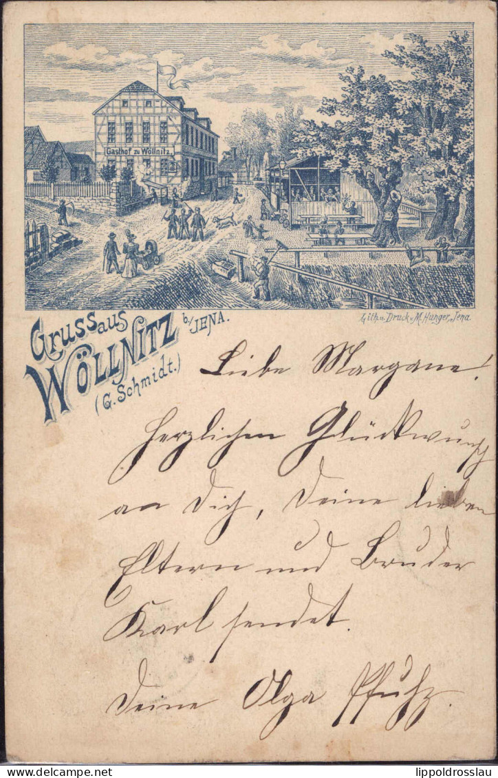 Gest. O-6908 Wöllnitz Gasthaus Schmidt, Hunger-Vorläufer 1893, Min. Best. - Jena