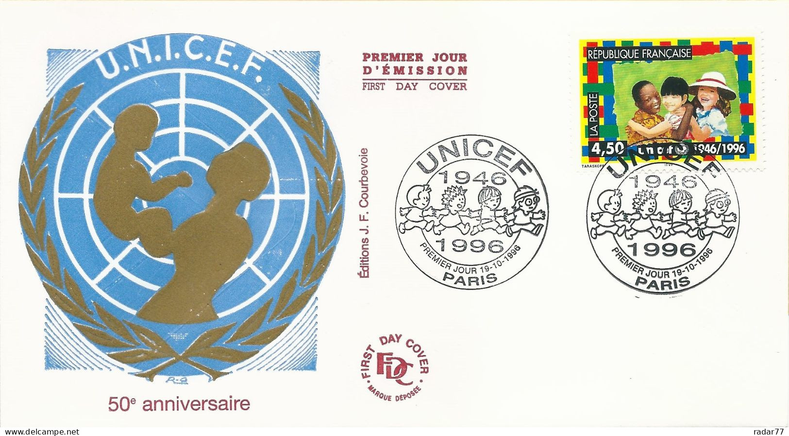 Enveloppe 1er Jour FDC N°3033 Cinquantenaire De L'UNICEF - Paris - 19/10/1996 - 1990-1999