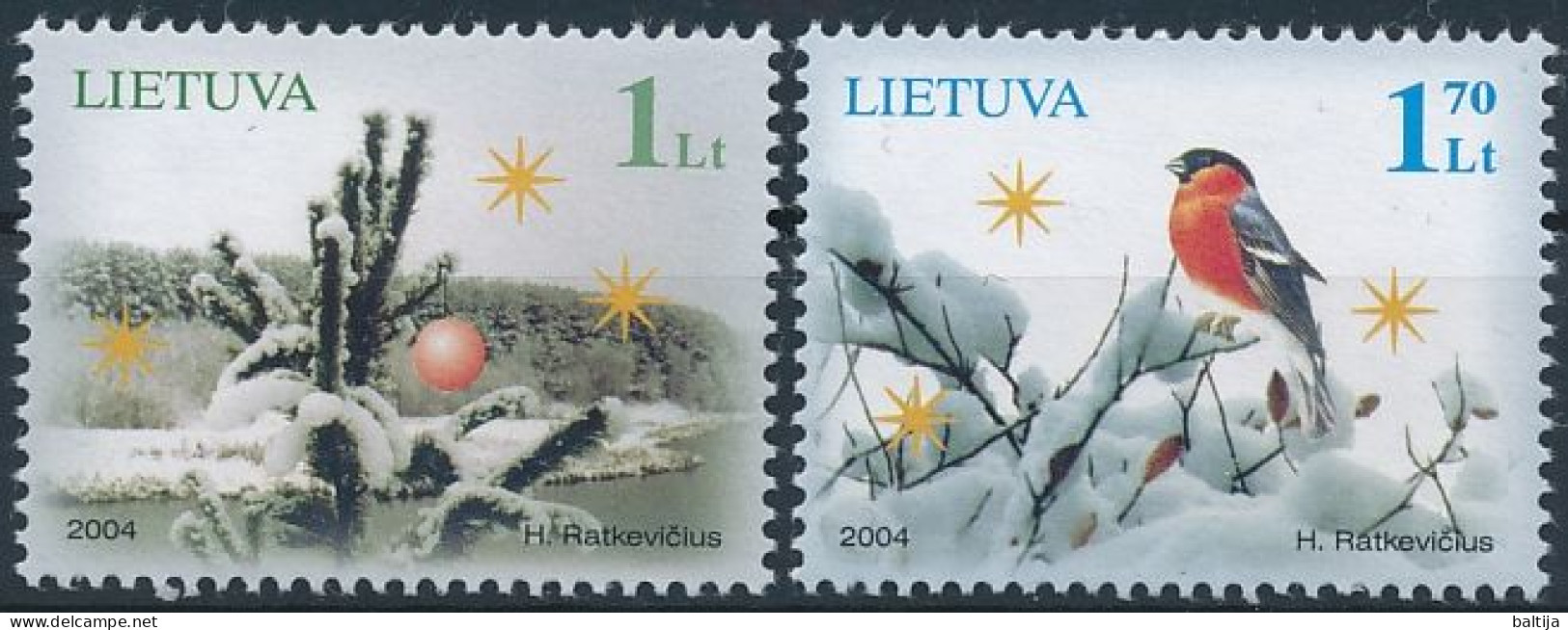 Mi 861-862 ** MNH / Christmas & New Year, Bird, Eurasian Bullfinch, Pyrrhula Pyrrhula - Lituania