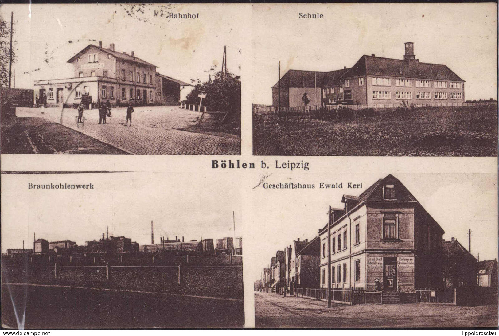 Gest. O-7202 Böhlen Geschäftshaus Kerl Bahnhof Braunkohlenwerk 1929 - Borna