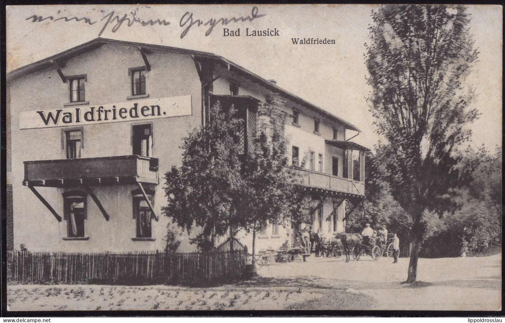 Gest. O-7232 Bad Lausick Gasthaus Waldfrieden, Bahn-Feldpost 1915 - Geithain