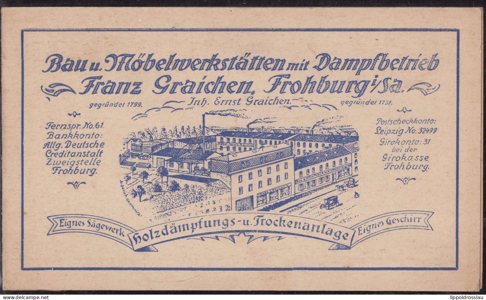 * O-7233 Frohburg Möbelwerkstätten Franz Graichen 2.fach-Klappkarte - Geithain