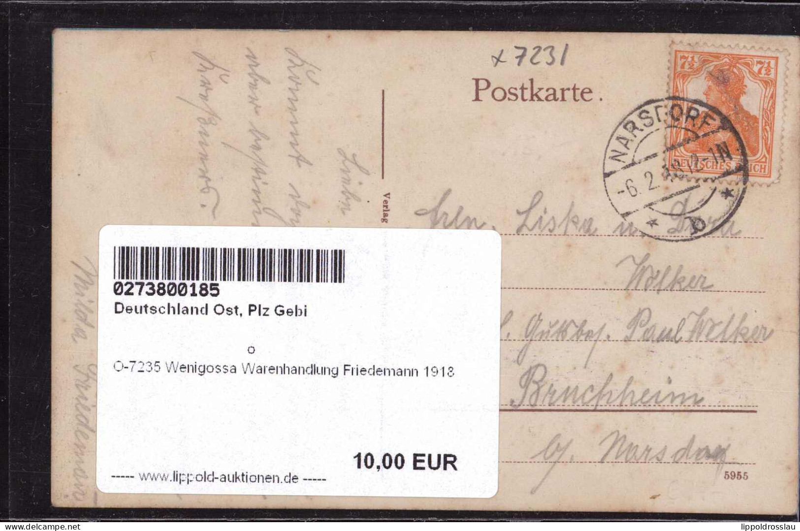 Gest. O-7235 Wenigossa Warenhandlung Friedemann 1918 - Geithain