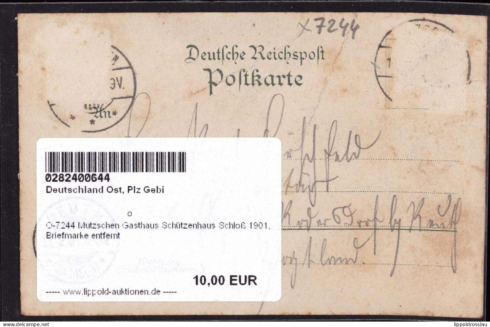 Gest. O-7244 Mutzschen Gasthaus Schützenhaus Schloß 1901, Briefmarke Entfernt - Grimma