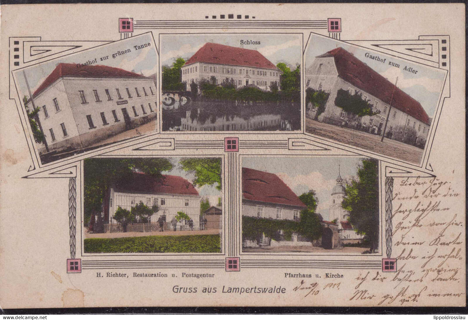 Gest. O-7261 Lampertswalde Gasthaus Zur Grünen Tanne Gasthaus Richter 1911 - Oschatz