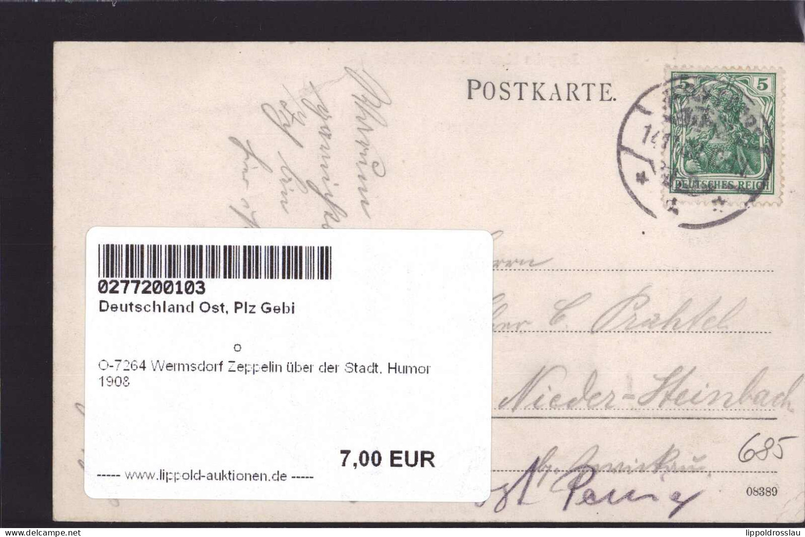 Gest. O-7264 Wermsdorf Zeppelin über Der Stadt, Humor 1908 - Oschatz