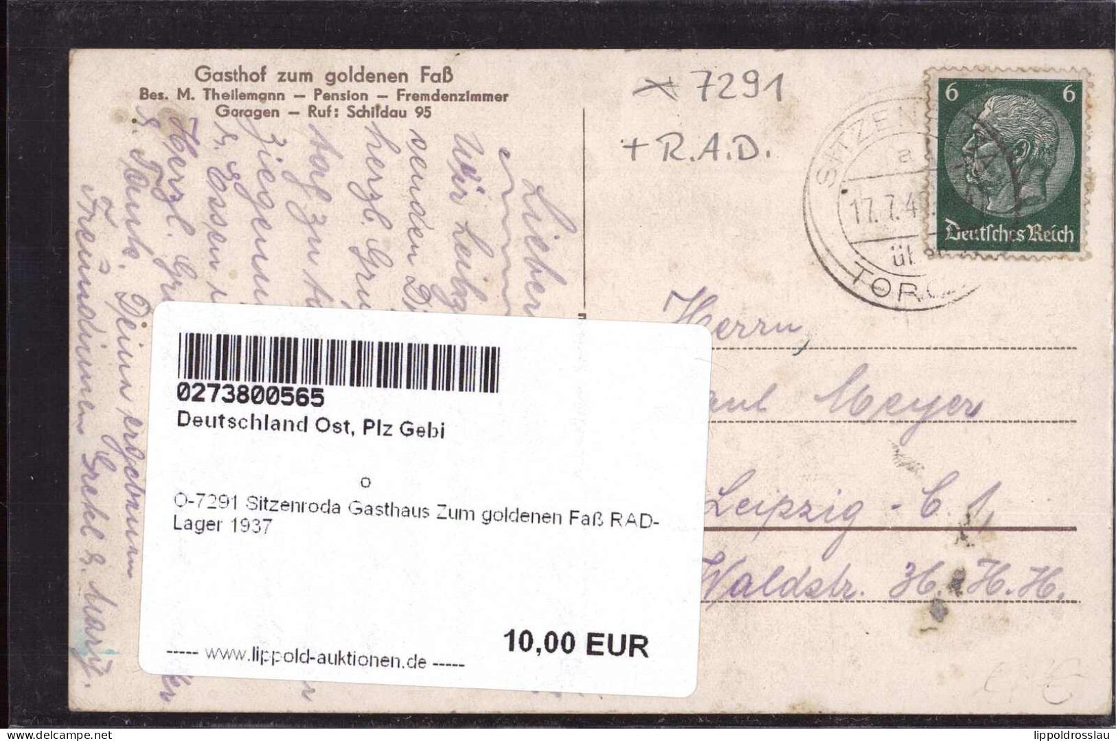 Gest. O-7291 Sitzenroda Gasthaus Zum Goldenen Faß RAD-Lager 1937 - Torgau